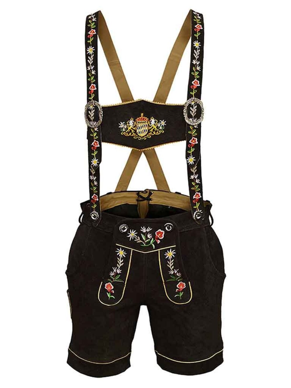 Suede Lederhosen Bavarian Leather Shorts with Embroidered Adjustable Suspenders - Picture 8 of 12